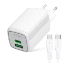 СЗУ-адаптер Walker WH-75 65W GAN (1USB/1Type-C) + кабель Type-C - Type-C (Белый)
